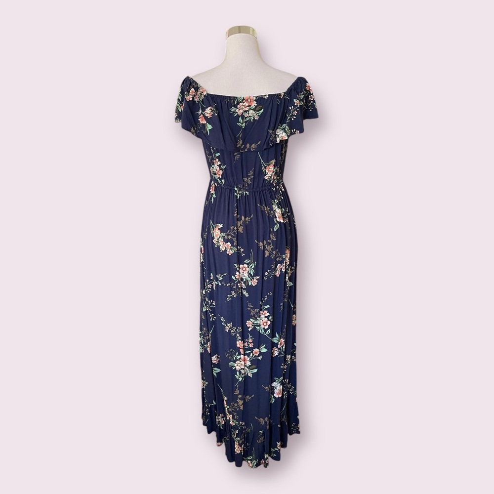 Band Of Gypsies Off The Shoulder Navy Floral Ruffle Maxi Dress - Picture 4 of 4